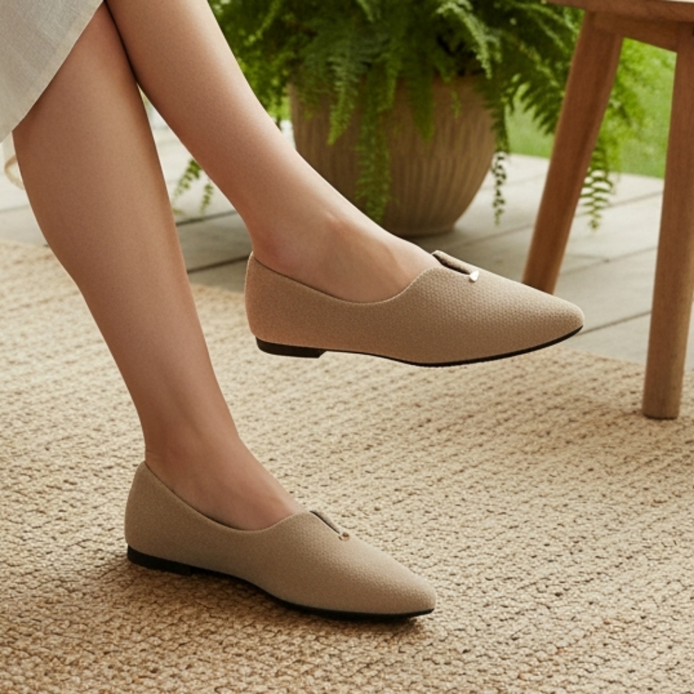Gold Metal Pointed Toe Flat Soft Vegan Suede Minimalist Slip-On Ballet Shoes
